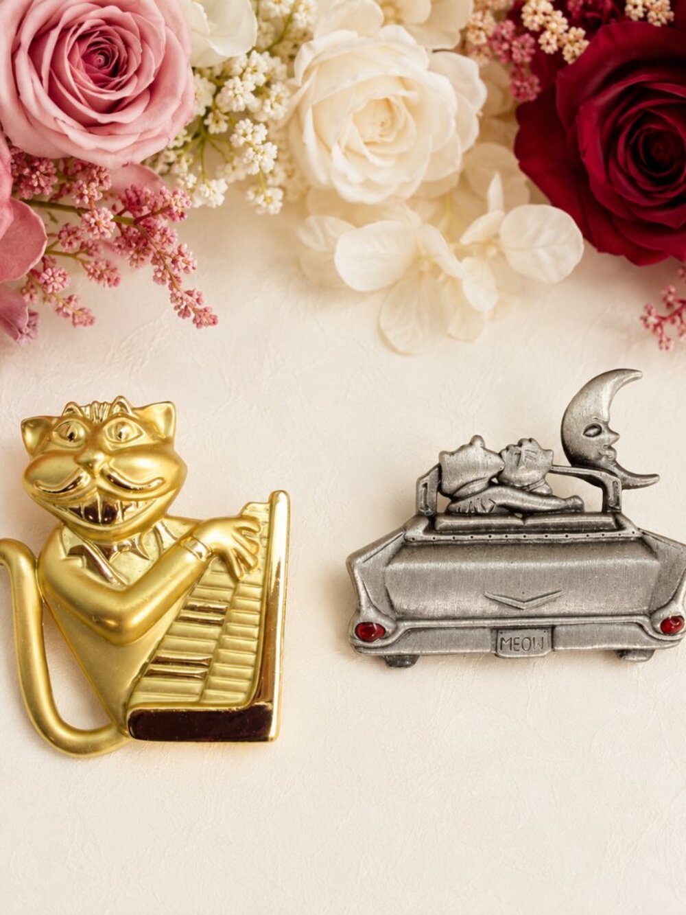 AJC Gold Silver Figural Cat Brooch Lot ~ VINTAGE DESIGNER Comical Cat Brooches